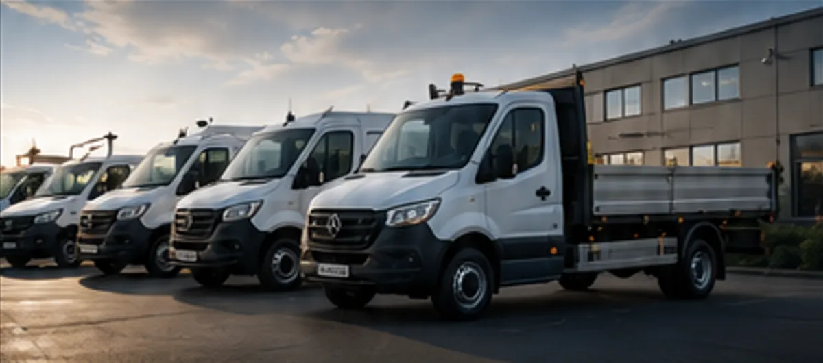 Fleet of commercial vehicles at Vanadam depot ready for delivery